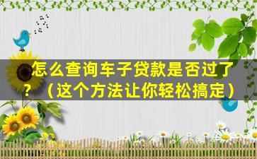 怎么查詢車子貸款是否過了？（這個(gè)方法讓你輕松搞定）