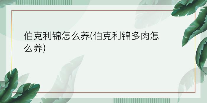 伯克利錦怎么養(yǎng)(伯克利錦多肉怎么養(yǎng))